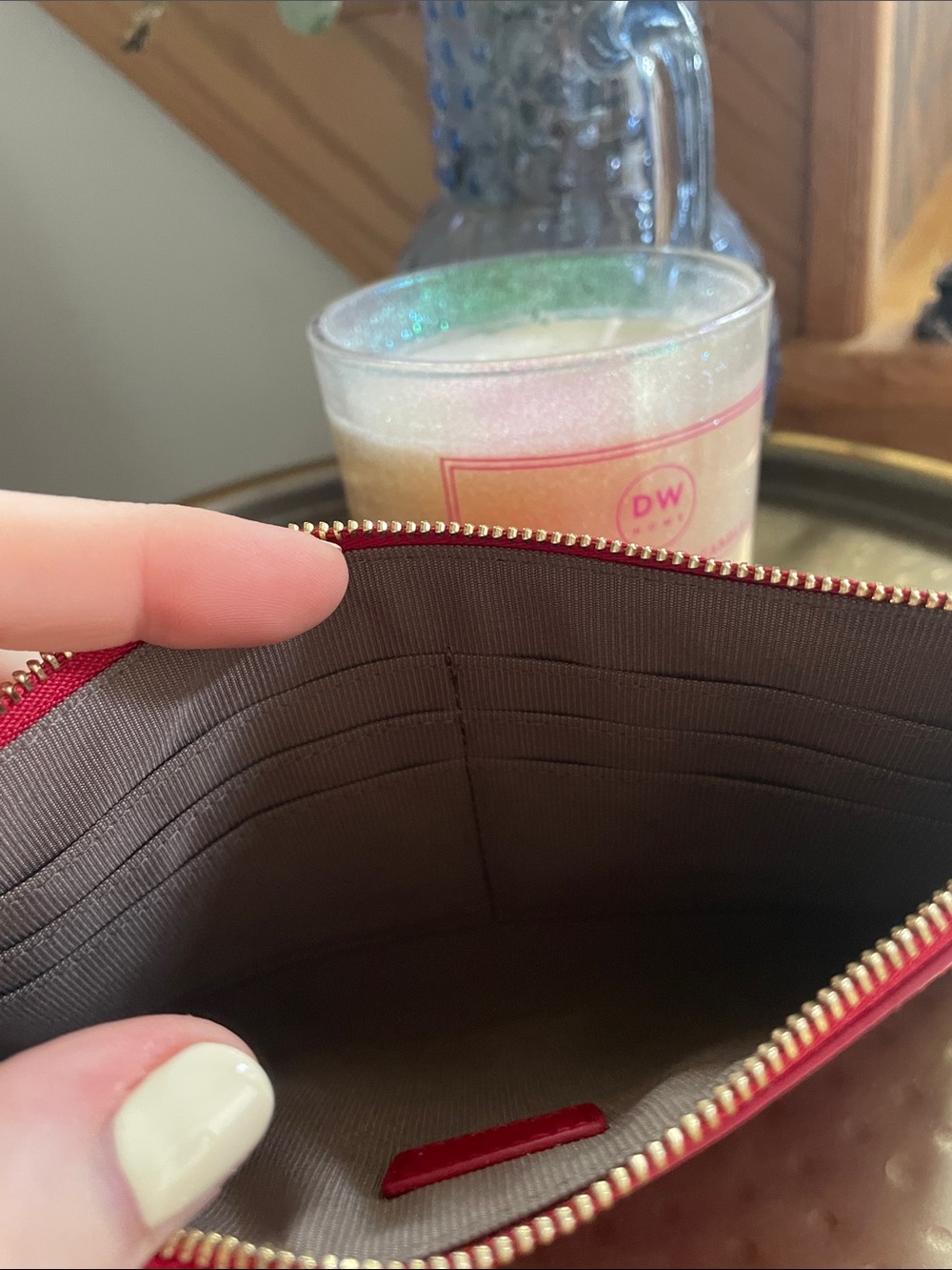 Furla Raspberry Red Leather Wristlet Clutch Zippered Wrist Strap - Picture 7 of 10